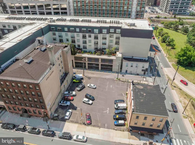 a view of a building with a street