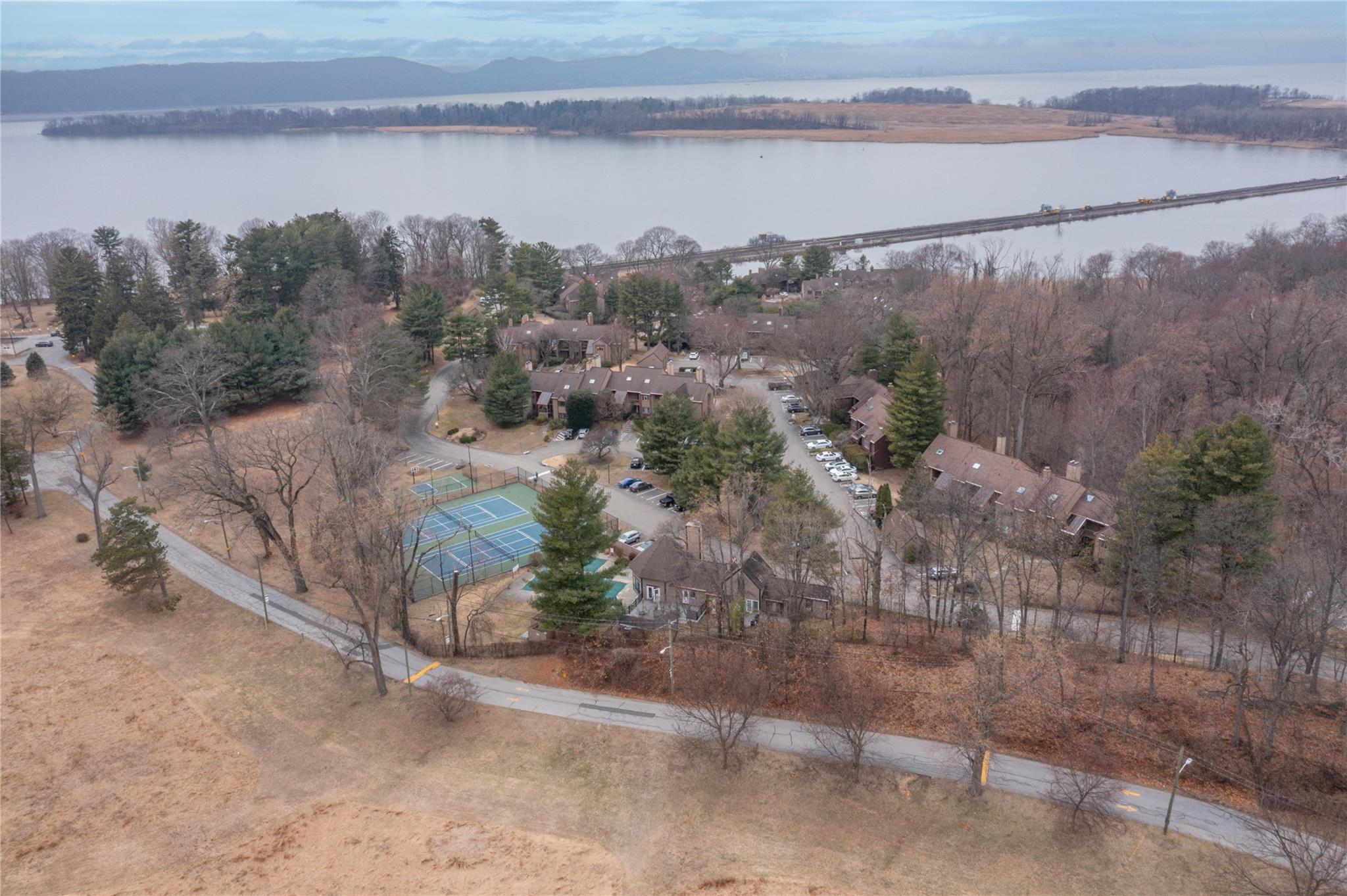 a view of a lake from a yard