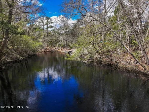 a view of river covered with trees