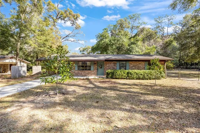 front view of a house with a patio