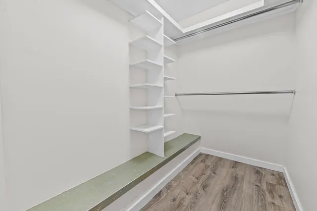 a view of an empty walk in closet