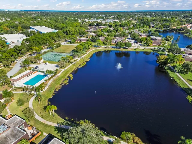 a view of a lake with outdoor space