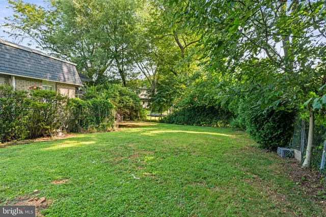 a garden with trees in front of it