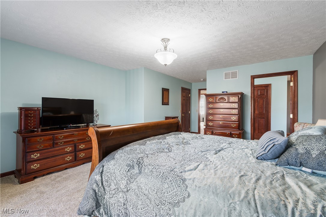 3393 Friendsville Road Wooster, OH 44691 - Photo 14 of 34 Bedroom with a textured ceiling, baseboards, visible vents, and light colored carpet