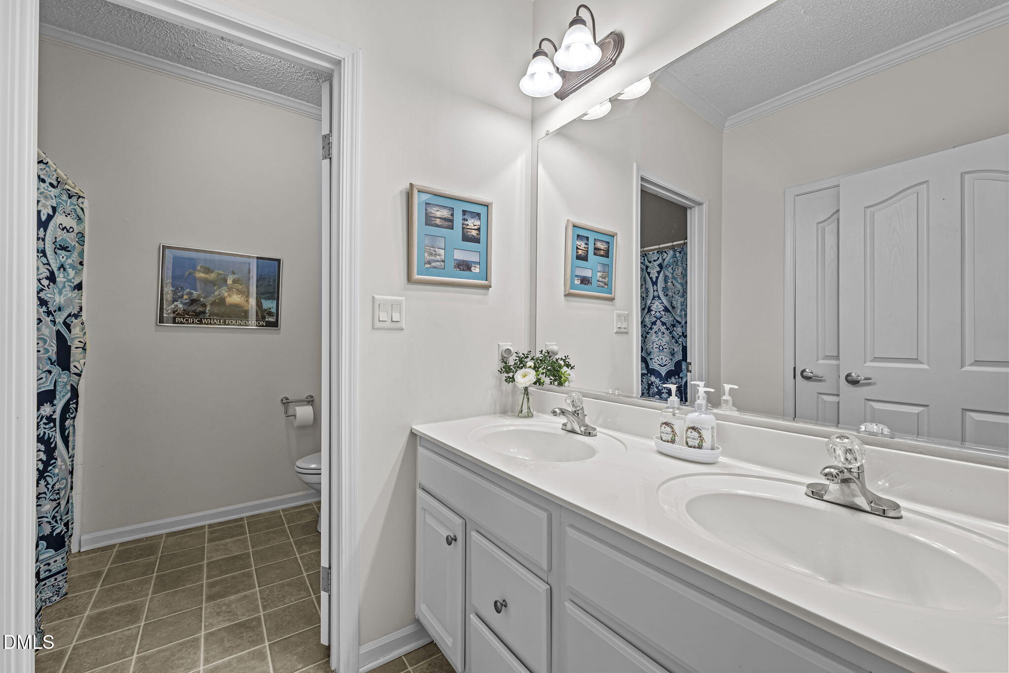 4501 Foreys Court Graham, NC 27253 - Photo 24 of 47 a bathroom with a double vanity sink a large mirror and a shower