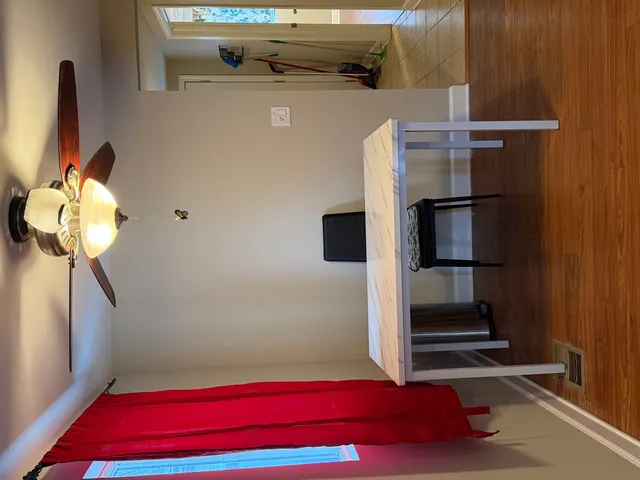 a living room with closet