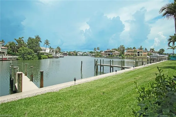a view of a lake with a city