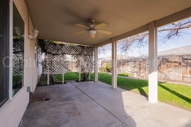 a view of a porch with a backyard