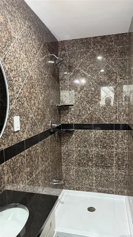 a bathroom with a bathtub