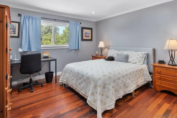 a bedroom with bed tv and window