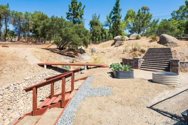 a view of a terrace with a bench