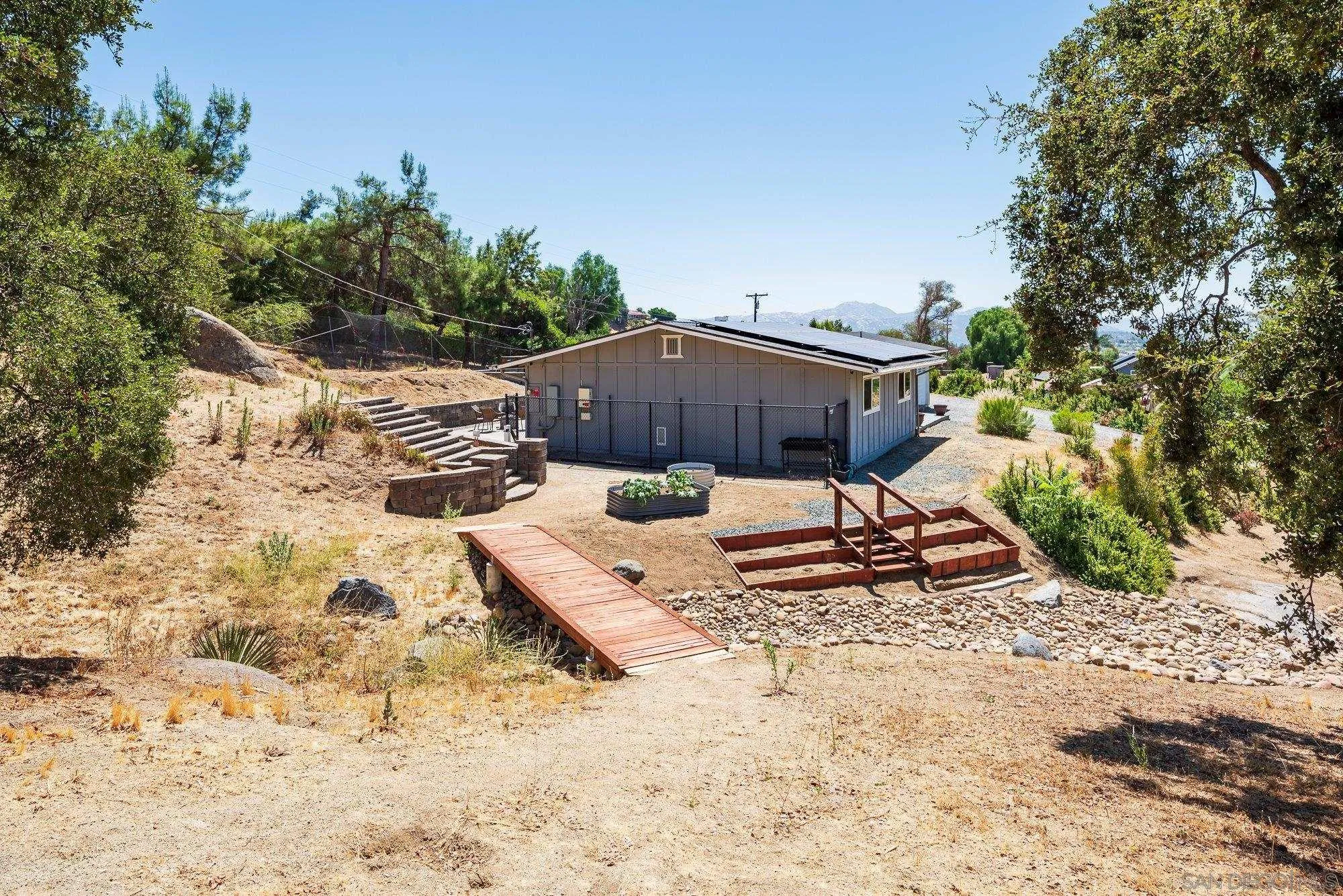 2855 North Victoria Drive Alpine, CA 91901 - Photo 30 of 42 a view of a backyard with a table and chairs under an umbrella