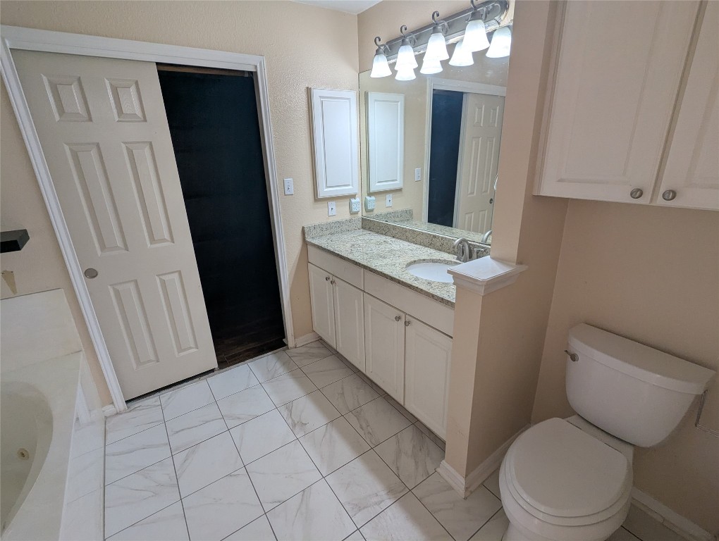 1016 Stacia's Way Pflugerville, TX 78660 - Photo 15 of 34 master bathroom with vanity, a garden tub,/separate shower, custom closet with builtins