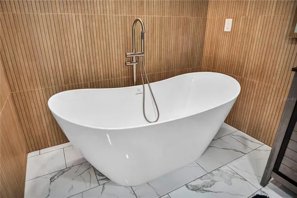 a bathroom with a bathtub