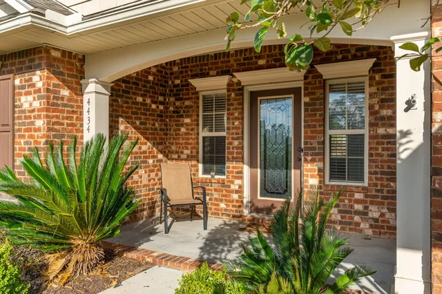 a view of a house with a potted plant and floor to ceiling window and potted plants