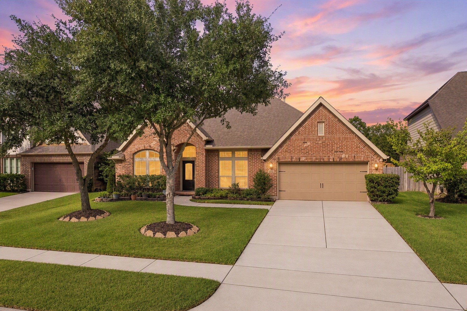 Welcome home to 9818 Reston Ranch Court! This charming brick beauty in Cypress Creek Lakes greets you with an arched entry, mature shade trees, and a wide driveway leading to the two-car garage. Edited using AI tools.