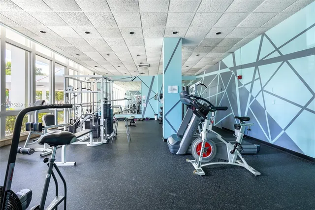 a view of a room with gym equipment