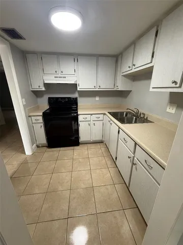 a kitchen with a sink a stove and cabinets