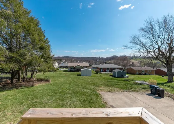 a view of a park with large trees