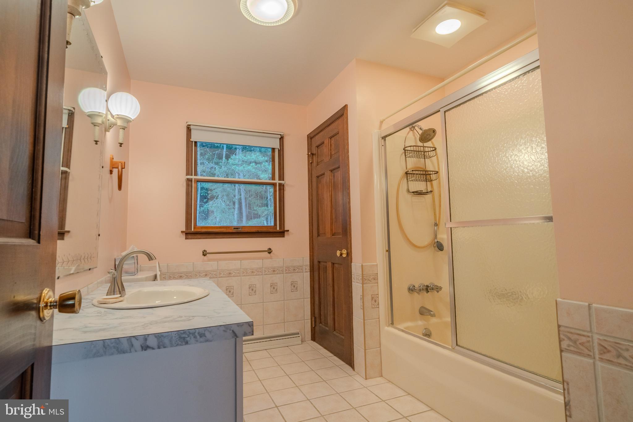 105 Shrefflers Lane McClure, PA 17841 - Photo 48 of 48 a bathroom with a granite countertop sink a mirror and a shower