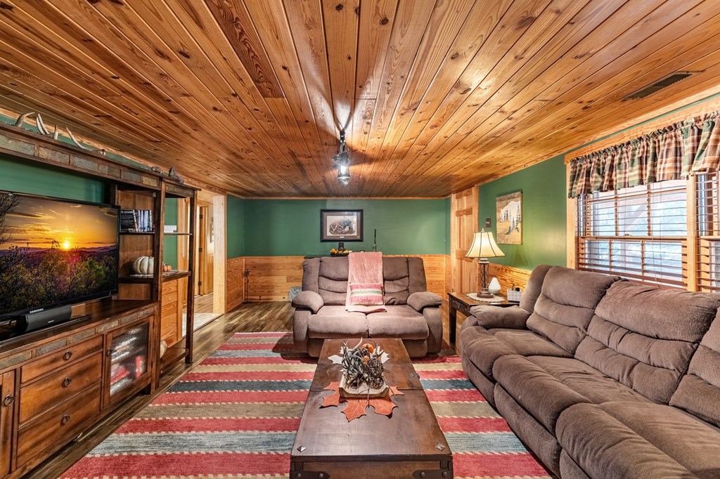 134 Ebenezer Road Ellijay, GA 30536 - Photo 17 of 85 a living room with furniture a flat screen tv and a table