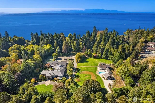 a view of a yard with an ocean