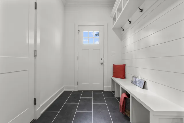 a hallway with cabinets