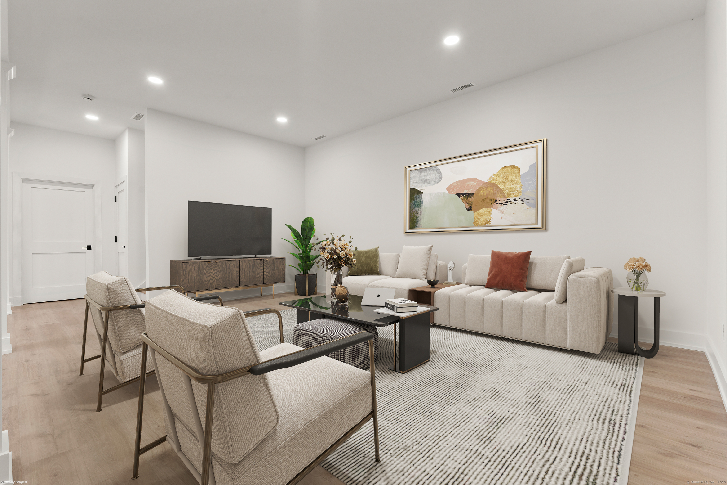 706 Judd Street Fairfield, CT 06824 - Photo 34 of 40 a living room with furniture and a flat screen tv