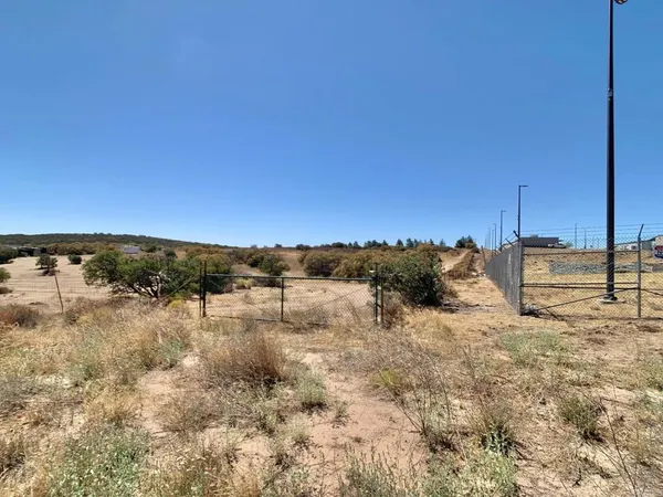a view of a dry yard with a mountain
