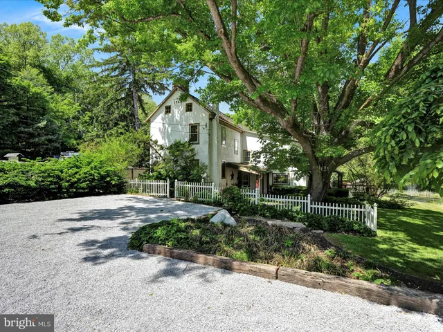 a view of a yard with large trees