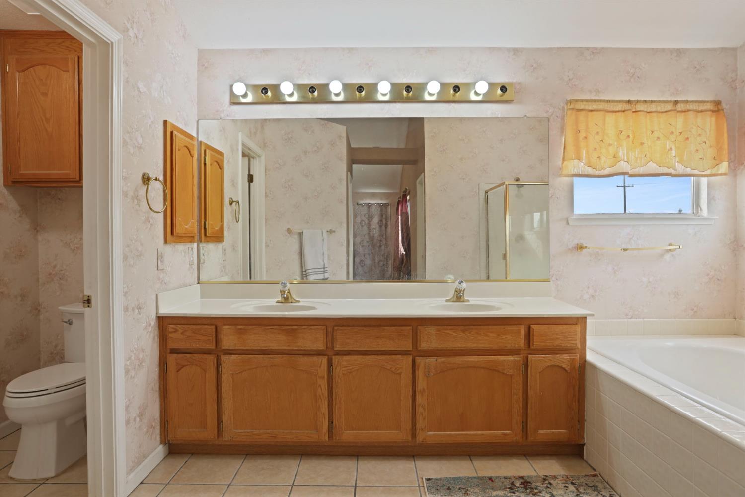 1725 Mark Mead Lane Modesto, CA 95356 - Photo 38 of 52 a bathroom with a granite countertop sink and a mirror