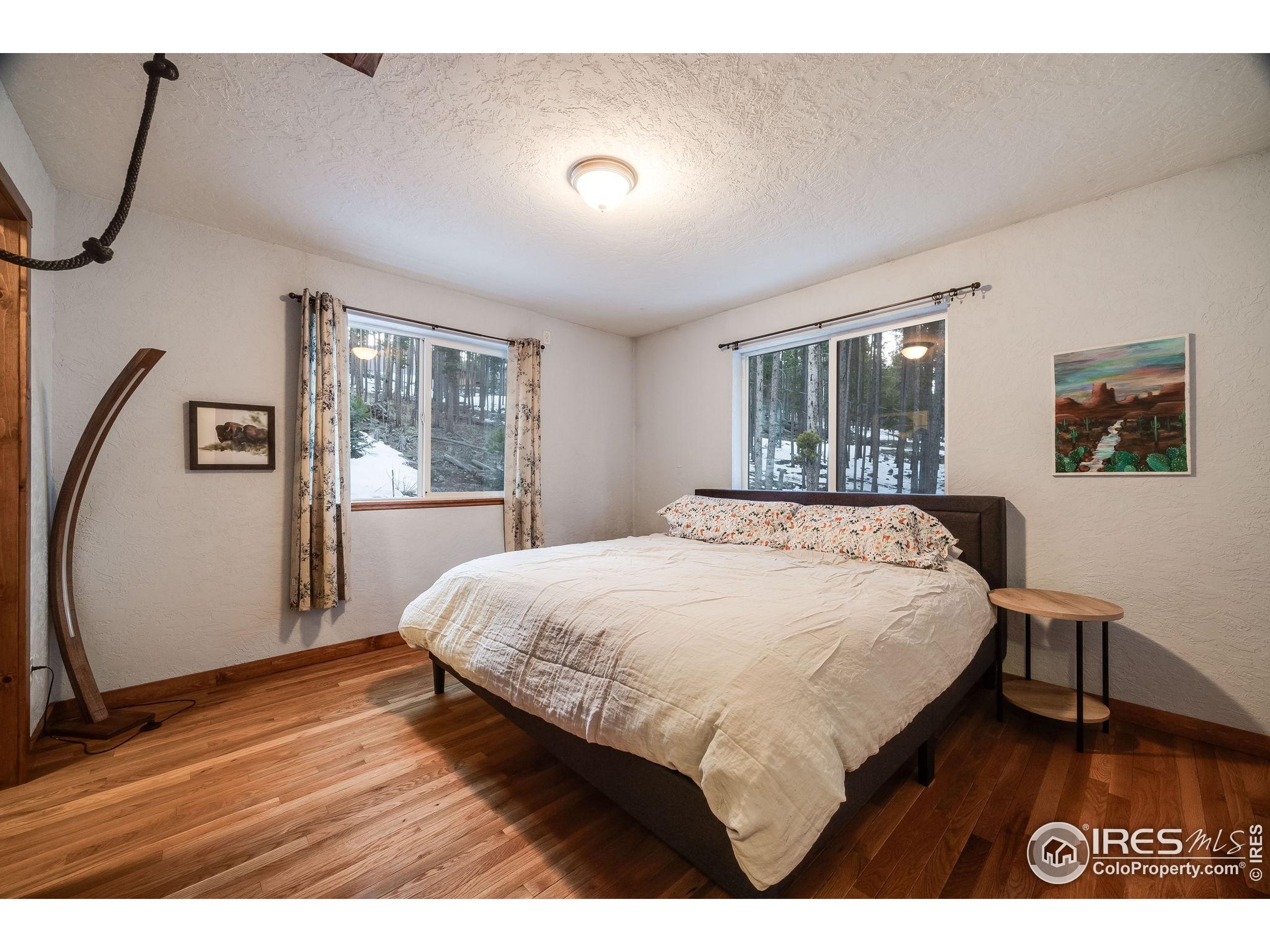 46 Apache Road Evergreen, CO 80439 - Photo 32 of 39 a bedroom with a large bed and a window
