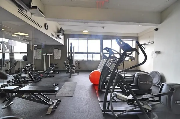 a room with gym equipment