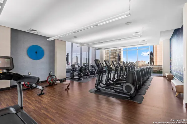 a view of a room with gym equipment