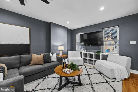 a living room with furniture and a flat screen tv