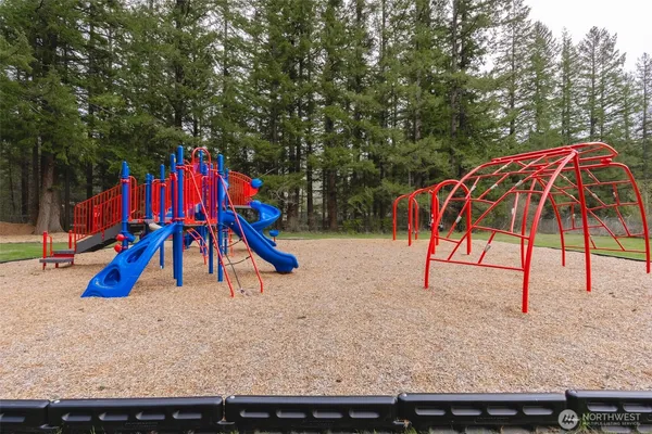 a view of a park with slides