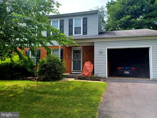 a view of a house with a big yard potted plants and large tree