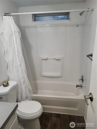 a bathroom with a toilet and a bathtub