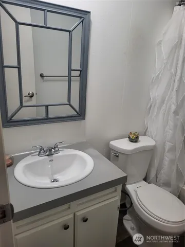 a bathroom with a toilet a sink and mirror