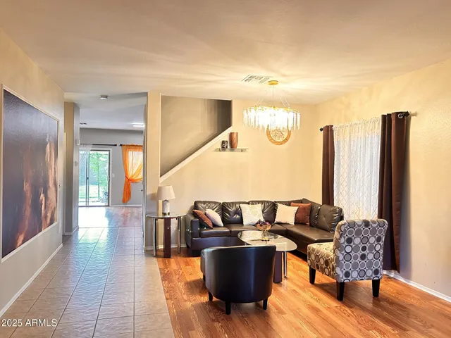 a view of a park with large trees