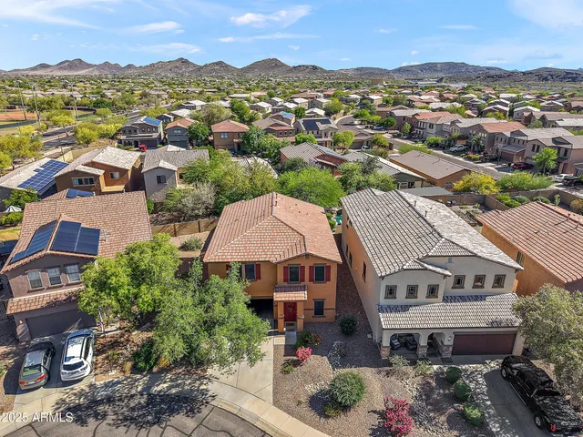 a view of a park with large trees