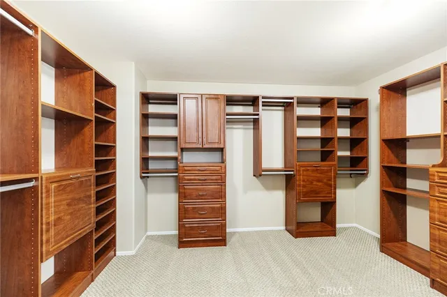 walk in closet with clothes and shoes