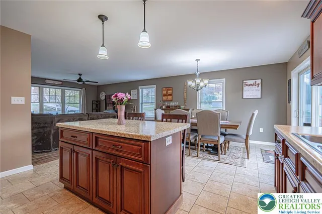 a view of a kitchen and dining room