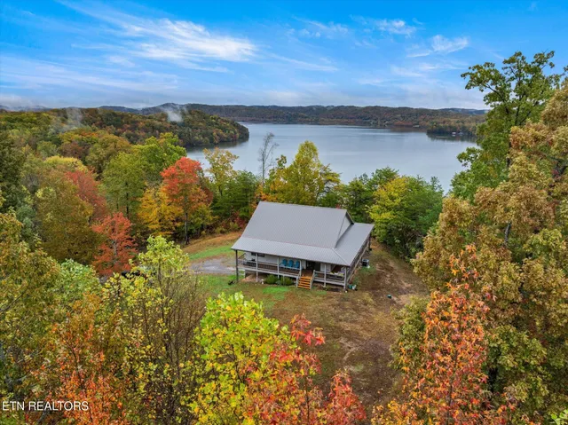 a view of a lake with a mountain in the background