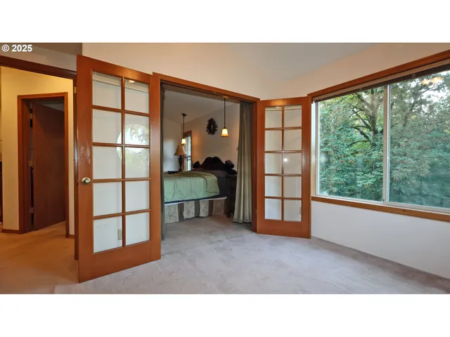 a room with windows and closet