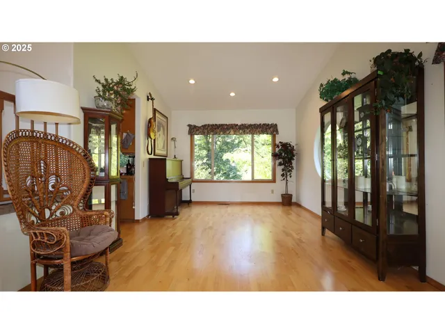 a upper view of a living room and dining room