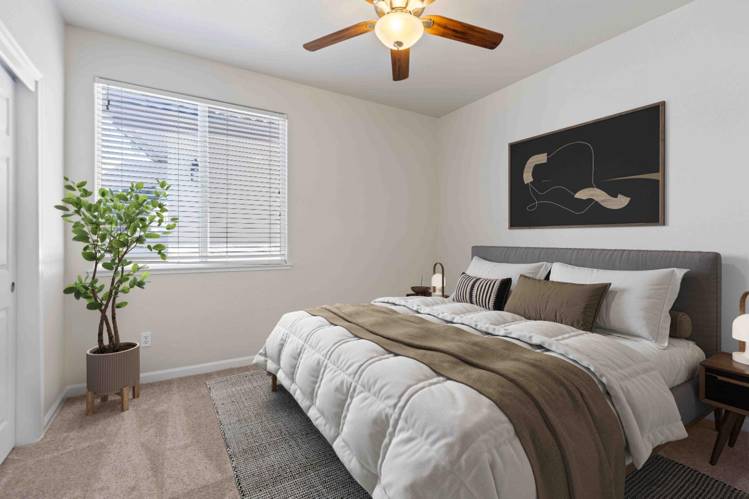 3913 Bayview Drive Modesto, CA 95355 - Photo 14 of 47 a bedroom with bed and a potted plant