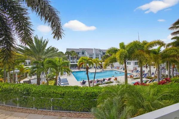 a view of a palm trees front of house