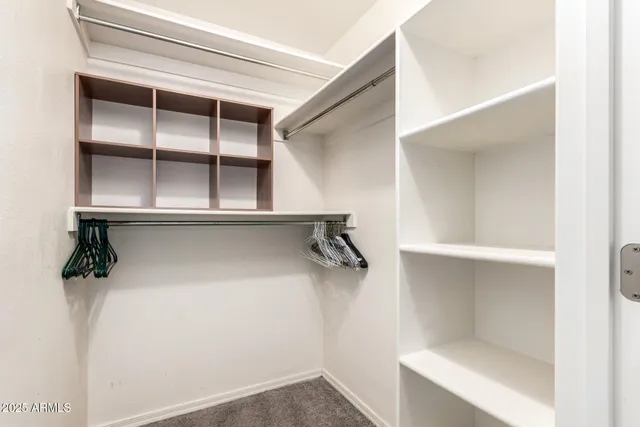 a view of walk in closet with empty racks
