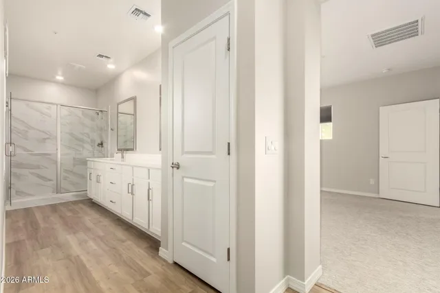 a view of an empty walk in closet